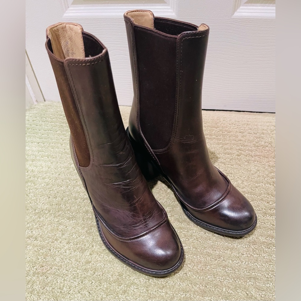 Sz 7 leather Brown Boots Leon Max 2 3/4” heels 
Brand new never been used AAA